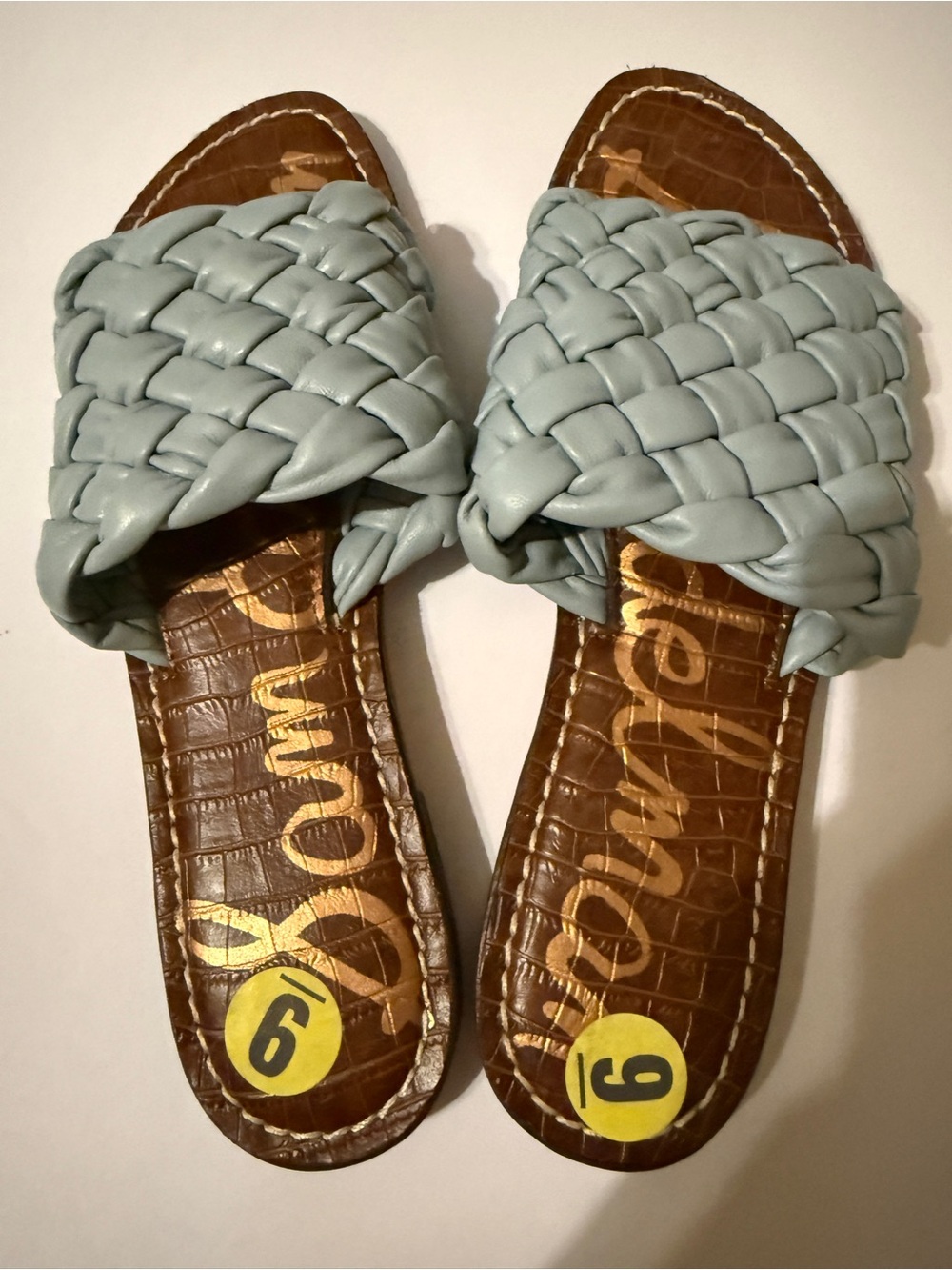Never worn! Sam Edelman Griffin Woven Leather Slide Sandals Sage Blue 9